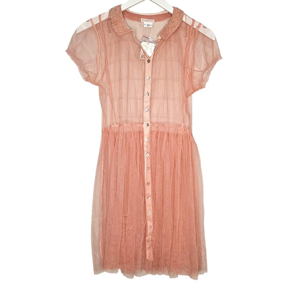 Urban Outfitters Cooperative Pink Mesh Collared Dress NWT Twee Fairy Coquette